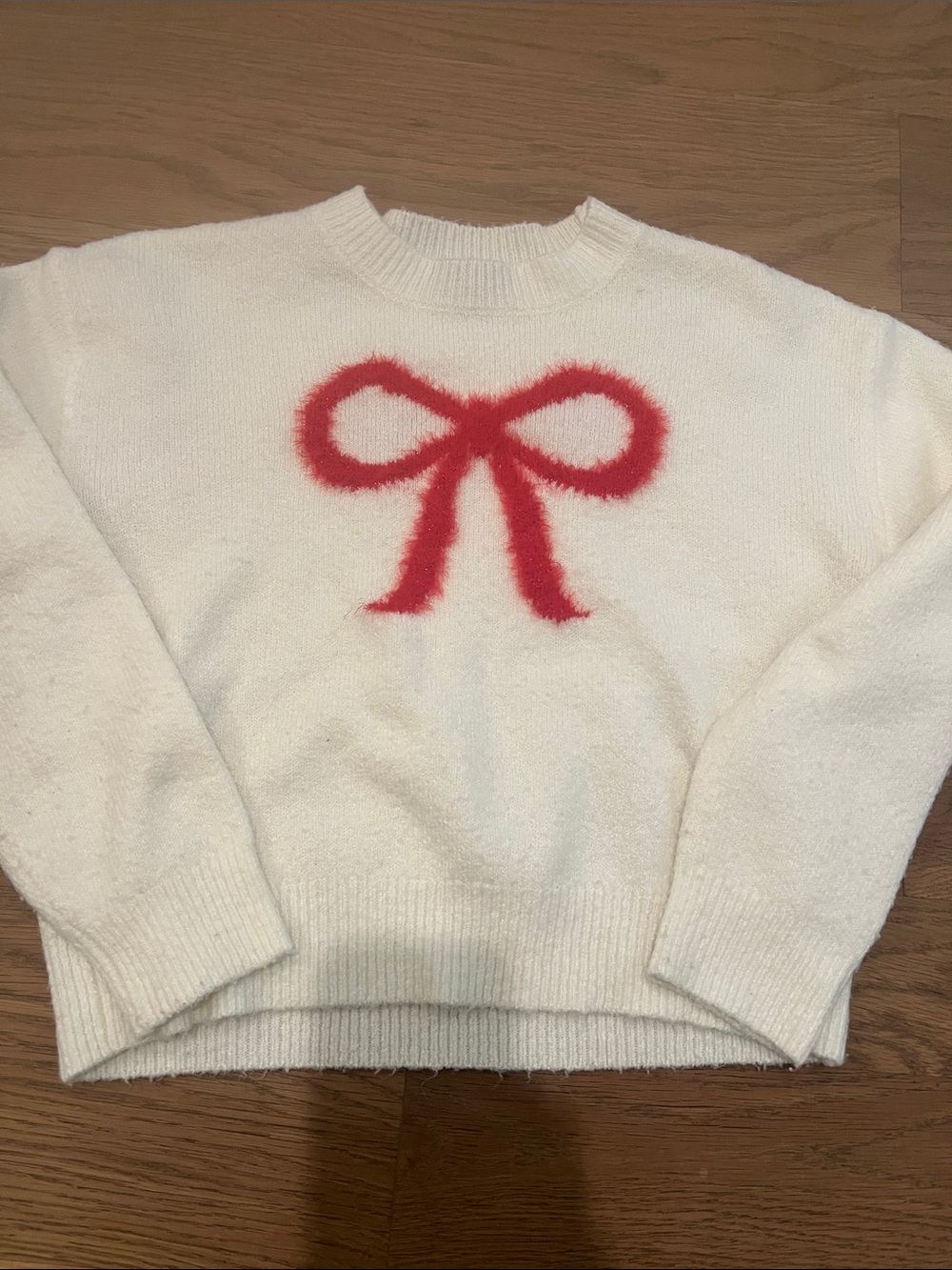 art class Cream Crewneck Sweater with Red Bow Graphic